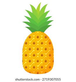 Desenho de fruta de abacaxi em estilo plano, desenho animado estilo abacaxi isolado no branco. Tema de frutas de verão, para vida saudável e natural, ilustração de vetor de frutas de abacaxi