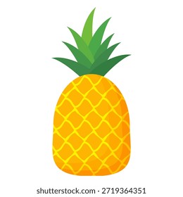 Pineapple fruit design in flat style, cartoon style pineapple isolated on white. Summer fruit theme, for healthy and natural living, Pineapple fruit vector illustration