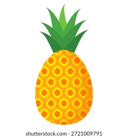 Desenho de fruta de abacaxi em estilo plano, desenho animado estilo abacaxi isolado no branco. Tema de frutas de verão, para vida saudável e natural, ilustração de vetor de frutas de abacaxi