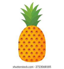 Desenho de fruta de abacaxi em estilo plano, desenho animado estilo abacaxi isolado no branco. Tema de frutas de verão, para vida saudável e natural, ilustração de vetor de frutas de abacaxi