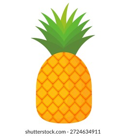 Desenho de fruta de abacaxi em estilo plano, desenho animado estilo abacaxi isolado no branco. Tema de frutas de verão, para vida saudável e natural, ilustração de vetor de frutas de abacaxi