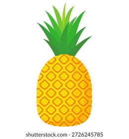 Desenho de fruta de abacaxi em estilo plano, desenho animado estilo abacaxi isolado no branco. Tema de frutas de verão, para vida saudável e natural, ilustração de vetor de frutas de abacaxi