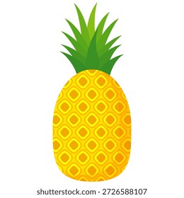 Desenho de fruta de abacaxi em estilo plano, desenho animado estilo abacaxi isolado no branco. Tema de frutas de verão, para vida saudável e natural, ilustração de vetor de frutas de abacaxi