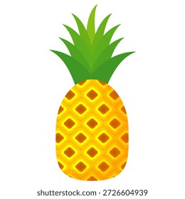 Desenho de fruta de abacaxi em estilo plano, desenho animado estilo abacaxi isolado no branco. Tema de frutas de verão, para vida saudável e natural, ilustração de vetor de frutas de abacaxi