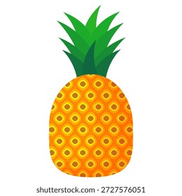 Ananas-Fruchtdesign im flachen Stil, Ananas im Cartoon-Stil einzeln auf Weiß. Sommerfrucht-Thema, für gesundes und natürliches Leben, Ananas-Frucht, Vektorgrafik