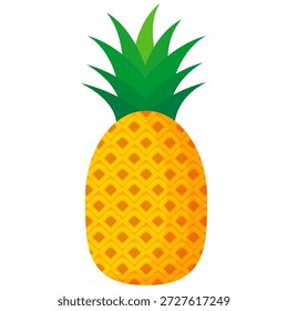 Ananas-Fruchtdesign im flachen Stil, Ananas im Cartoon-Stil einzeln auf Weiß. Sommerfrucht-Thema, für gesundes und natürliches Leben, Ananas-Frucht, Vektorgrafik