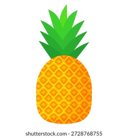 Pineapple fruit design in flat style, cartoon style pineapple isolated on white. Summer fruit theme, for healthy and natural living, Pineapple fruit vector illustration