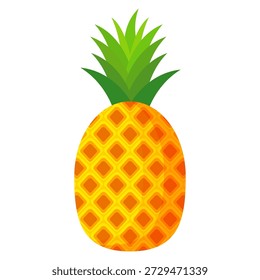 Ananas-Fruchtdesign im flachen Stil, Ananas im Cartoon-Stil einzeln auf Weiß. Sommerfrucht-Thema, für gesundes und natürliches Leben, Ananas-Frucht, Vektorgrafik