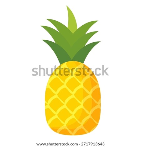 Pineapple fruit design in flat style, cartoon style pineapple isolated on white. Summer fruit theme, for healthy and natural living, Pineapple fruit vector illustration