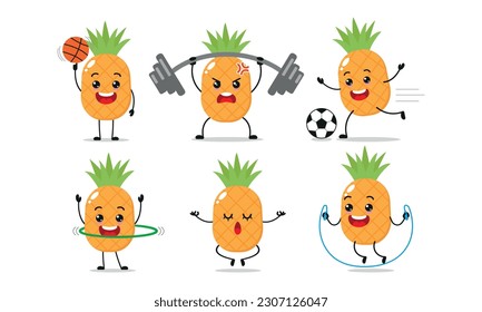 Pineapple Fruit Exercise Sport Activity Vector Illustration Sticker