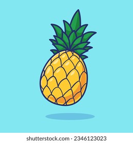 Pineapple Fruit Floating Cartoon Vector Icon Illustration. Food Object Icon Concept Isolated Premium Vector. Flat Cartoon Style