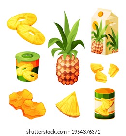 Pineapple fruit food products, juice drink, sweets