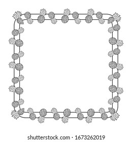 pineapple fruit frame, text border or banner with a white isolated flat design.