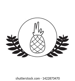 pineapple fruit fresh kawaii in frame circular with leafs