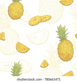 Pineapple fruit graphic color seamless pattern sketch illustration vector