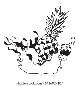 Pineapple fruit half cut with resfreshment drink splash vector illustration graphic design
