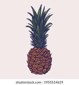 Pineapple fruit hand drawn retro. Healthy food poster. Vintage ink engraved hand-drawn sketch. Exotic tropical fruit. Vector illustration. Perfect for greeting cards, menus, posters etc.