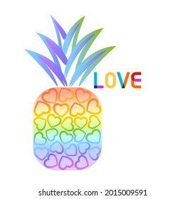 Pineapple fruit heart rainbow gradient vector illustration