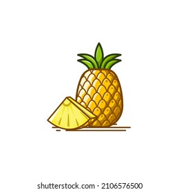 Pineapple fruit icon with half slices of pineapple