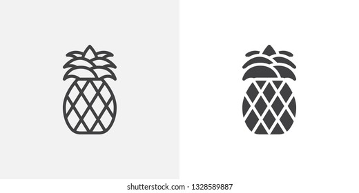 Pineapple fruit icon. line and glyph version, outline and filled vector sign. Exotic pineapple linear and full pictogram. Symbol, logo illustration. Different style icons set