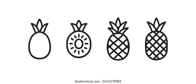 Pineapple fruit icon set in outline style Vector