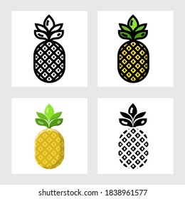 Pineapple fruit icon vector design in filled, thin line, outline and flat style.