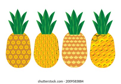 Pineapple fruit isolated on white background , peel patterns in modern style , summer fruit concept. Vector illustration