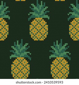 Pineapple fruit knitted seamless pattern for socks or sweatshirt design. Vector illustration.