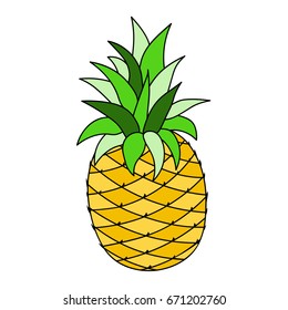 Pineapple fruit. Large isolated on white cartoon vector picture for children education and preschool books.