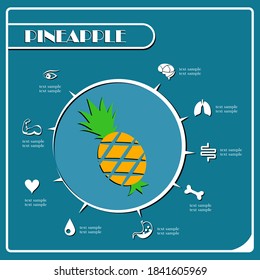 fruta de piña con icono de hoja. Ilustración vectorial de volantes publicitarios de afiches