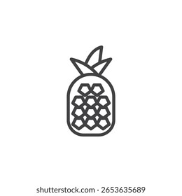Ananas Frucht Linie Symbol mit Krone oben. Vektorsymbol für tropische Umrisse. Lebensmittelsymbol und exotisches Logo. Diese Ikone eignet sich perfekt für Saft-, Sommer- und Urlaubsthemen.