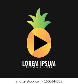 Pineapple Fruit logo design illustration, Pineapple vector illustration isolated on dark background