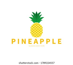 Logo de la fruta de la piña. Diseño vectorial del logo de la piña blanca dorada.