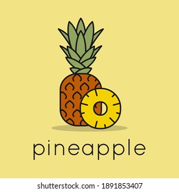 Logo de la fruta de la piña. Logotipo lineal de rodaja de piña sobre fondo amarillo