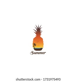 pineapple fruit logo summer theme flat design concept