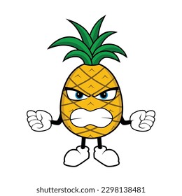 Pineapple Fruit Mascot Cartoon with angry gesture