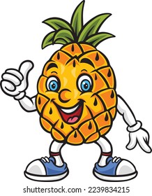 Pineapple fruit mascot cartoon giving a thumbs up