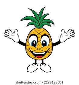 Pineapple Fruit Mascot Cartoon with happy smiling face