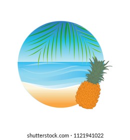 pineapple fruit on the beach, logo icon