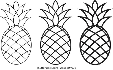 Pineapple fruit outline coloring book page and digital line art.