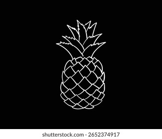 Dibujo de contorno de fruta de piña, Clipart tropical minimalista, archivo EPS de Vector.