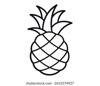 Desenho de contorno de fruta de abacaxi, Clipart tropical minimalista, arquivo EPS vetor.