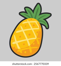 pineapple fruit with outline flat vector design.