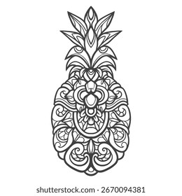 Ananasfrucht Kontur Mandala-Kunst einzeln auf weißem Hintergrund