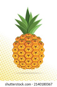 Pineapple fruit paper cut design on white background and yellow color halftone vector design. Illustration of pineapple fruit paper cut style. summer fruits, Vector illustration.