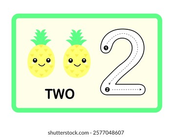 Pineapple Fruit Printable Number, Tracing Guide Flashcards