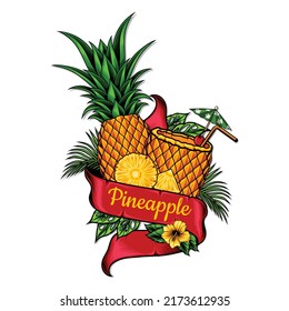 pineapple fruit with ribbon vector illustration