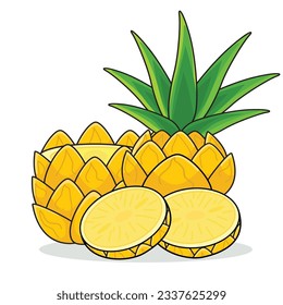 Pineapple fruit. ripe pineaplle. cut pineapple. pineapple vector cartoon icon design illustration