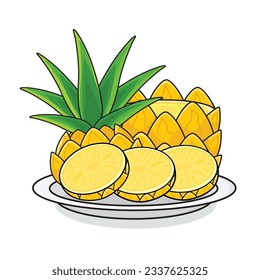 Pineapple fruit. ripe pineaplle. cut pineapple. pineapple vector cartoon icon design illustration