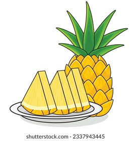Pineapple fruit. ripe pineaplle. cut pineapple. pineapple vector cartoon icon design illustration